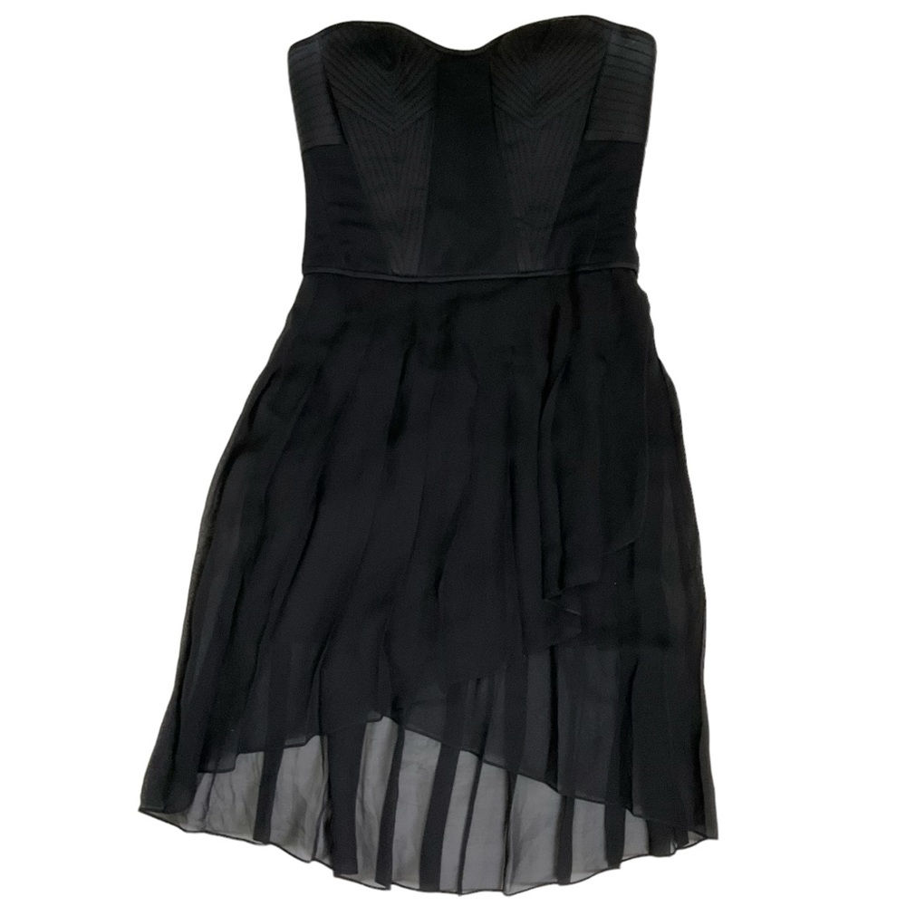 BCBG MaxAzria “April” Black Strapless Corset Silk Chiffon Hi-Low Dress - Picture 5 of 16
